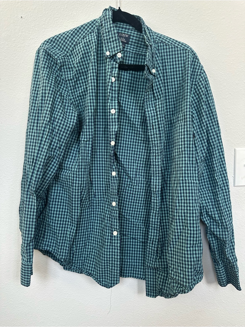 J. Crew Teal and White Gingham Button-Down Shirt
